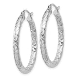 Sterling Silver Hoop Earrings, Textured Diamond-Cut Faceted Design, Lightweight Modern Style