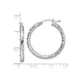 Sterling Silver Hoop Earrings, Textured Diamond-Cut Faceted Design, Lightweight Modern Style