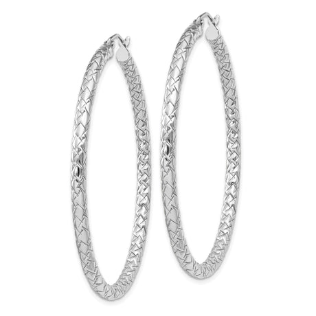 Sterling Silver Hoop Earrings, Textured Diamond Cut Finish, Large Lightweight Polished Hoops for Women