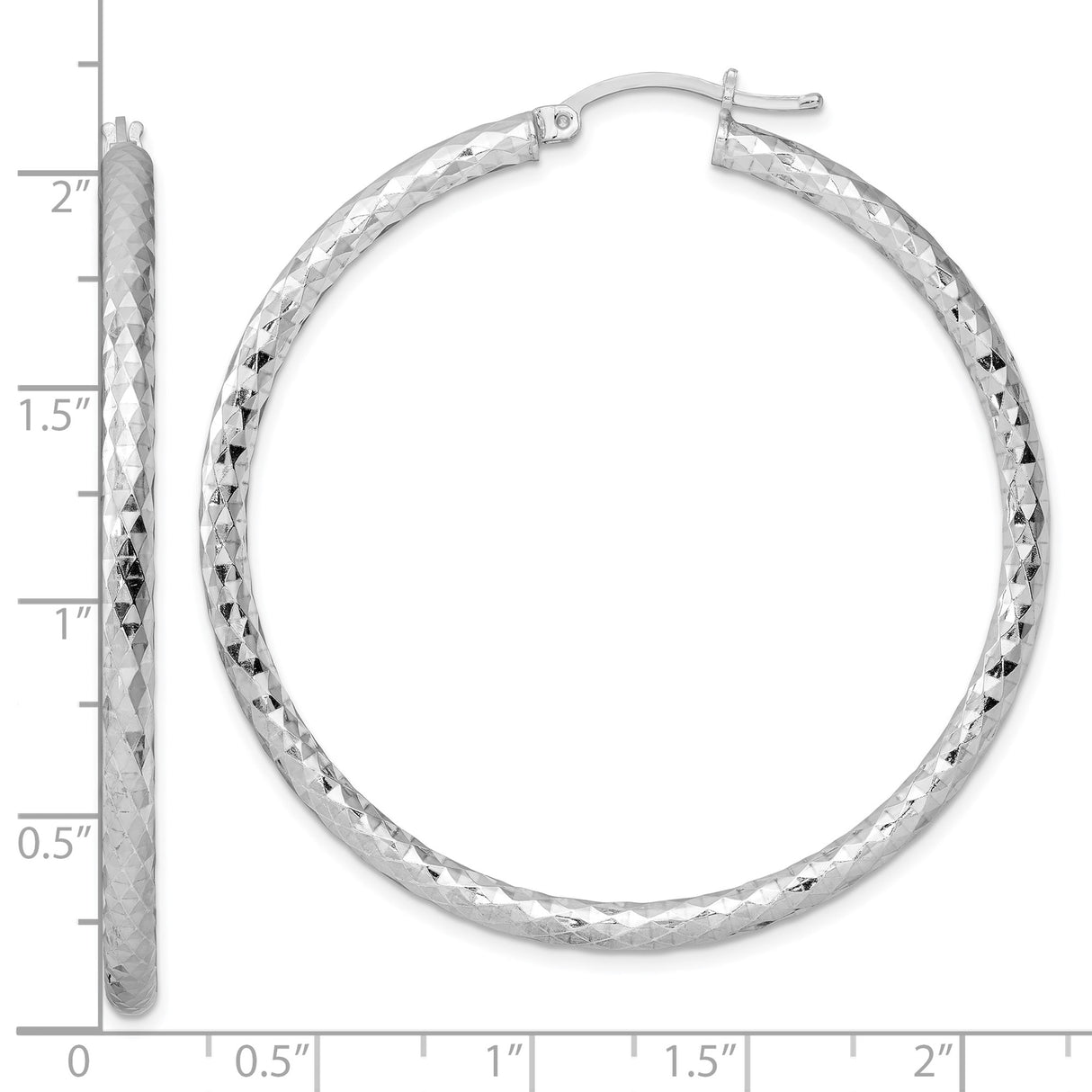 Sterling Silver Hoop Earrings, Textured Diamond Cut Finish, Large Lightweight Polished Hoops for Women