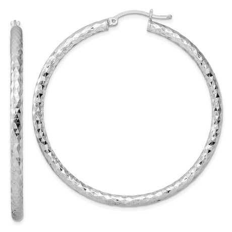 Sterling Silver Hoop Earrings, Textured Diamond Cut Finish, Large Lightweight Polished Hoops for Women