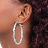 Sterling Silver Hoop Earrings with Diamond-Cut Texture, Large Lightweight Round Design for Women