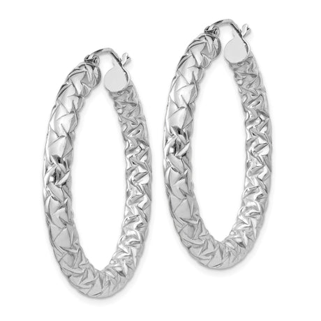 Sterling Silver Hoop Earrings with Woven Braided Design and Polished Textured Finish
