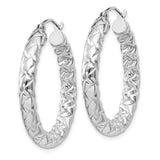 Sterling Silver Hoop Earrings, Textured Diamond-Cut Finish, Lightweight Classic Round Design