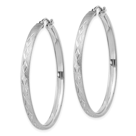Sterling Silver Hoop Earrings, Diamond Cut Textured Round Hoops with Polished Finish