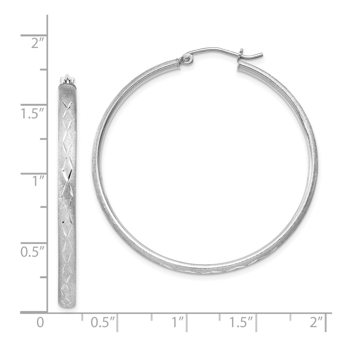 Sterling Silver Hoop Earrings, Diamond Cut Textured Round Hoops with Polished Finish