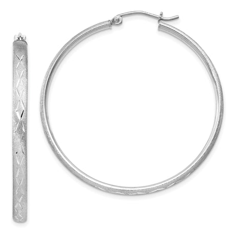 Sterling Silver Hoop Earrings, Diamond Cut Textured Round Hoops with Polished Finish