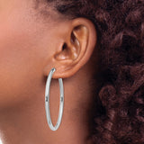 Sterling Silver Hoop Earrings, Rhodium Plated Round Tube Design, Classic Minimalist Style