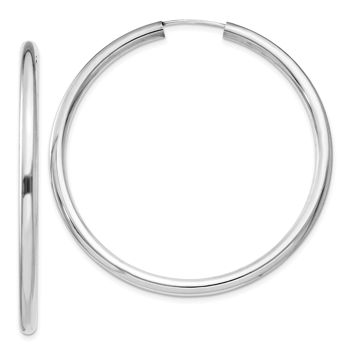 Sterling Silver Hoop Earrings, Rhodium Plated Round Tube Design, Classic Minimalist Style