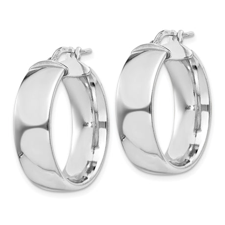 Sterling Silver Hoop Earrings, Wide Polished Hoops with Latch Back Closure for Women