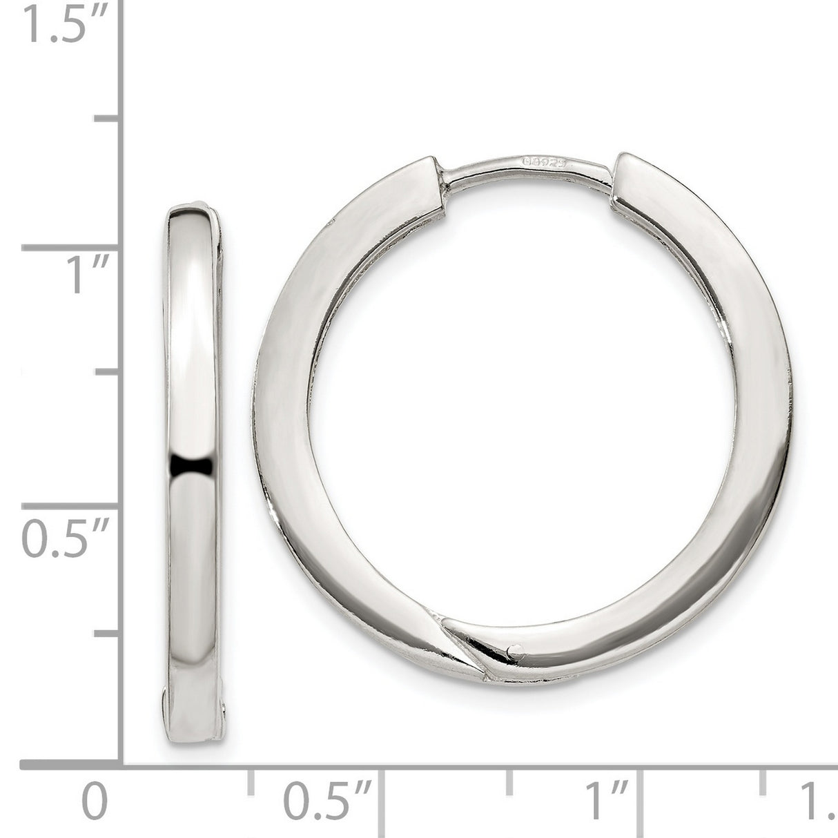 Sterling Silver Hoop Earrings, Hinged Closure, Polished Finish, Classic Round Style for Women