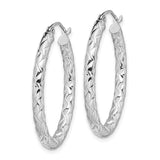 Sterling Silver Oval Hoop Earrings with Twisted Diamond Cut Design for Women
