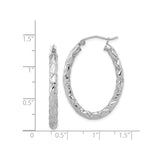 Sterling Silver Oval Hoop Earrings with Twisted Diamond Cut Design for Women