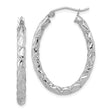 Sterling Silver Oval Hoop Earrings with Twisted Diamond Cut Design for Women