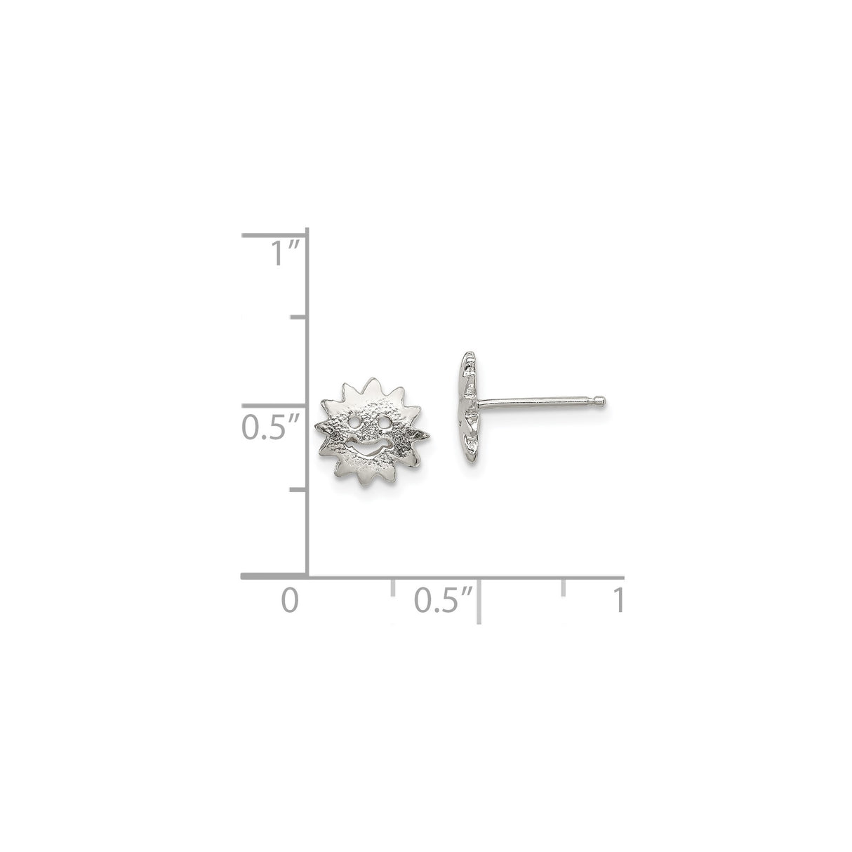 Sterling Silver Sun Face Stud Earrings With Smiling Face