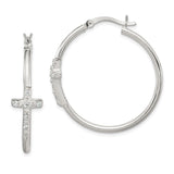 Sterling Silver Cross Hoop Earrings with Cubic Zirconia, Modern Faith Symbol Design