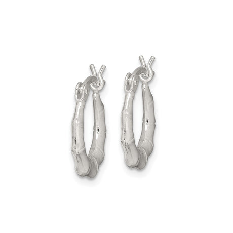 Sterling Silver Bamboo Hoop Earrings with Textured Segments, Lightweight Organic Design