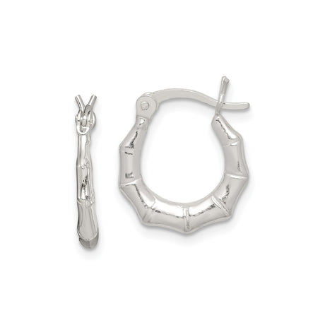 Sterling Silver Bamboo Hoop Earrings with Textured Segments, Lightweight Organic Design