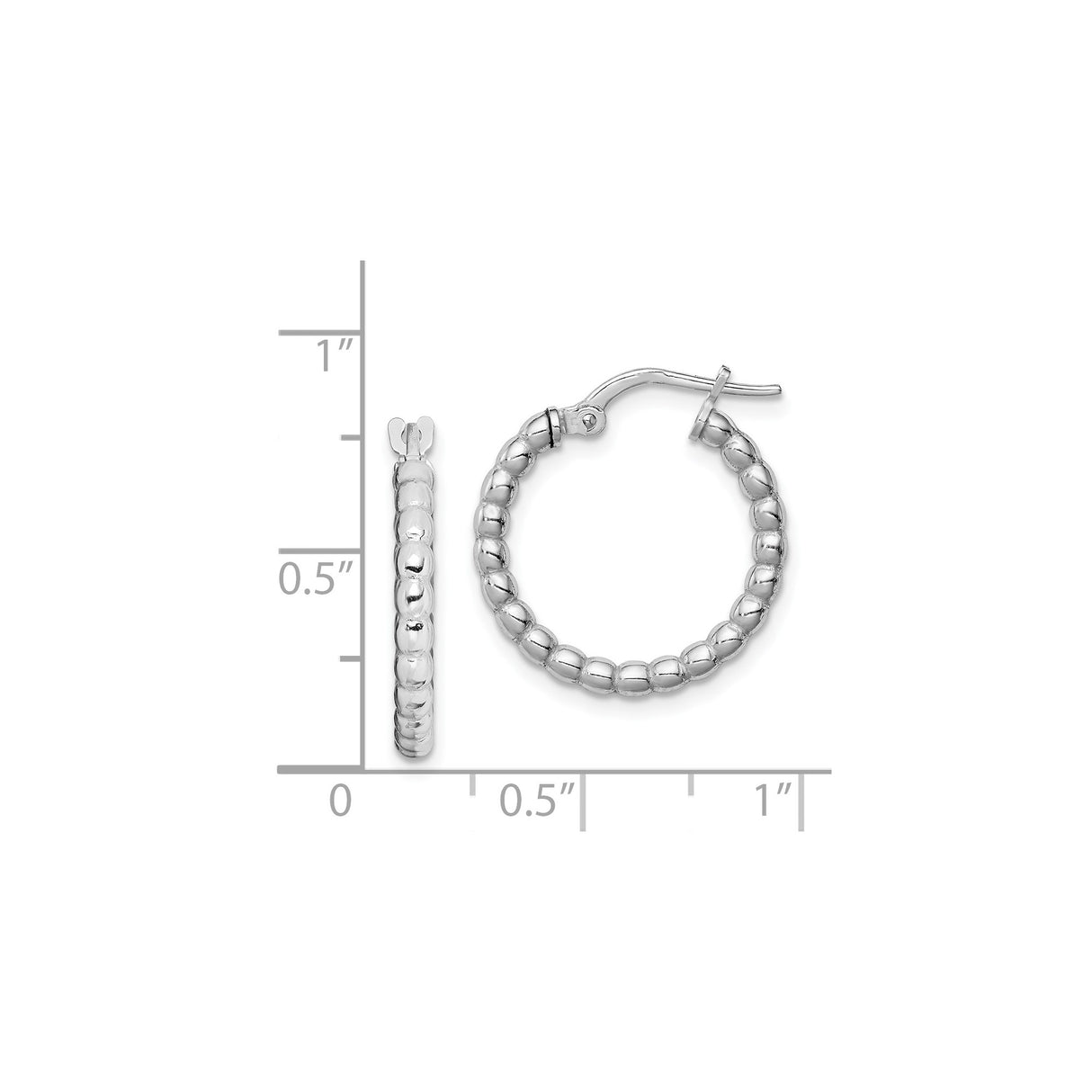 Sterling Silver Hoop Earrings with Beaded Texture and Polished Rhodium Finish