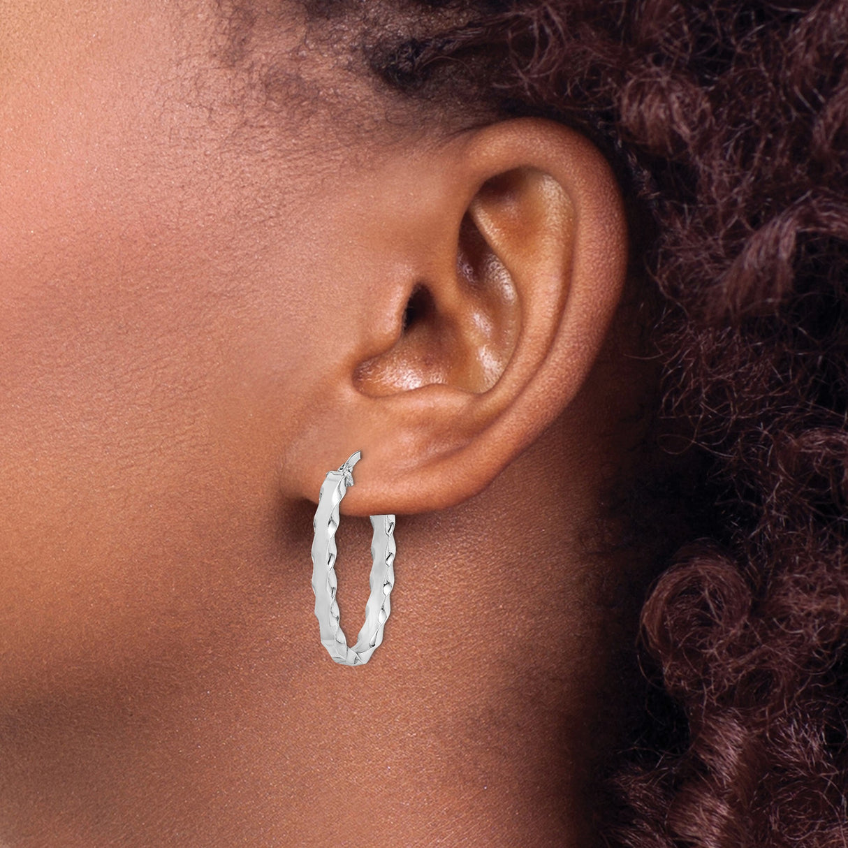 Sterling Silver Twisted Oval Hoop Earrings with Polished Wave Design for Women