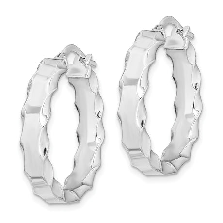 Sterling Silver Twisted Hoop Earrings, Faceted Polished Design, Lightweight Classic Style