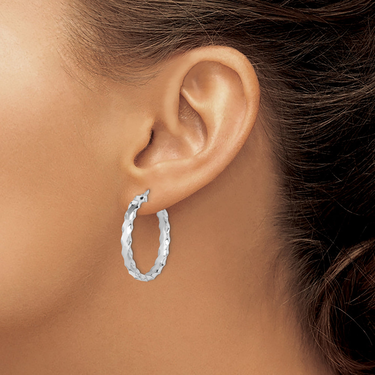 Sterling Silver Twisted Hoop Earrings, Faceted High Polish Lightweight Hoops for Women