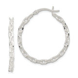 Sterling Silver Mariner Chain Hoop Earrings, Polished Link Design, Hinged Closure