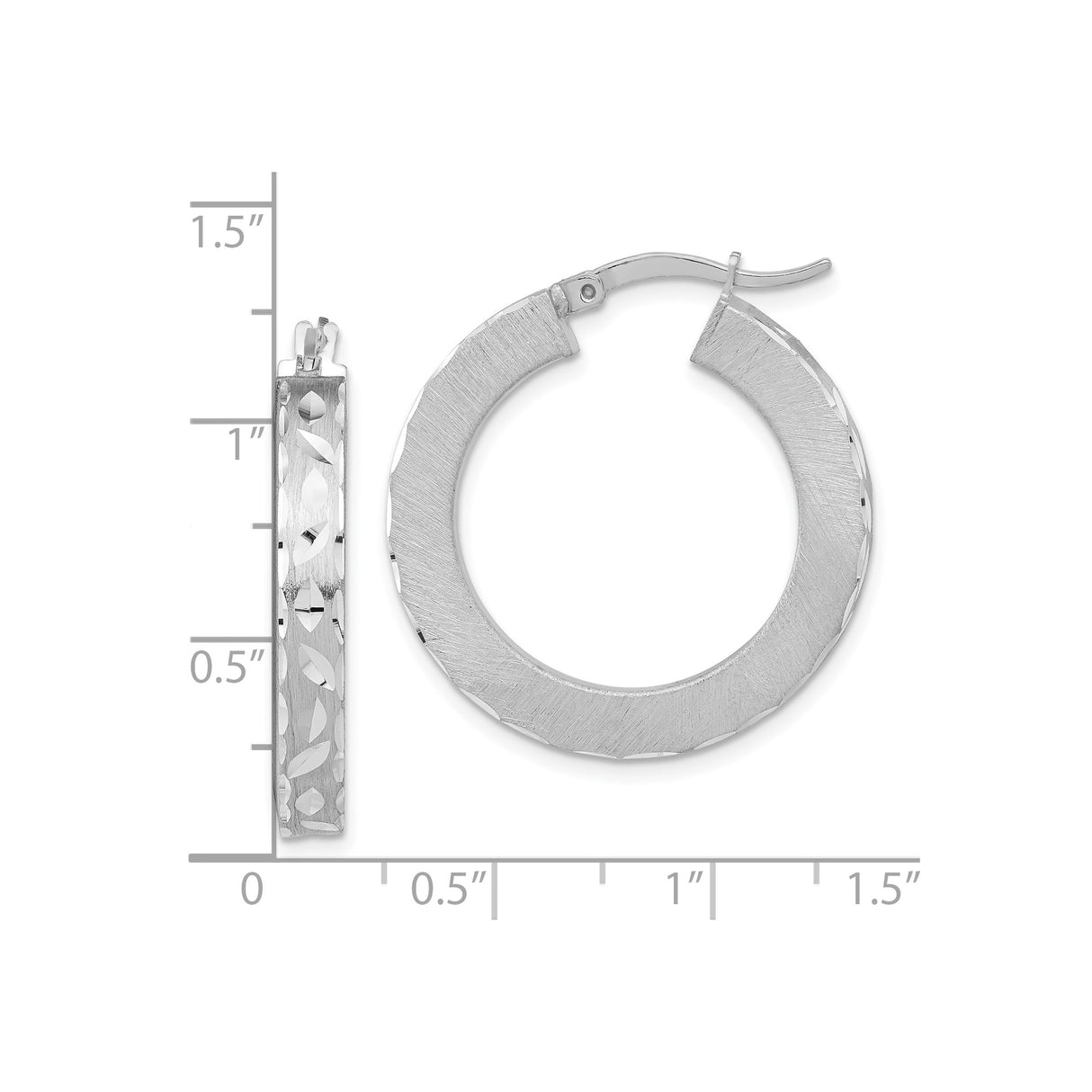 Sterling Silver Hoop Earrings with Textured Etched Round Design and Diamond Cut Detailing