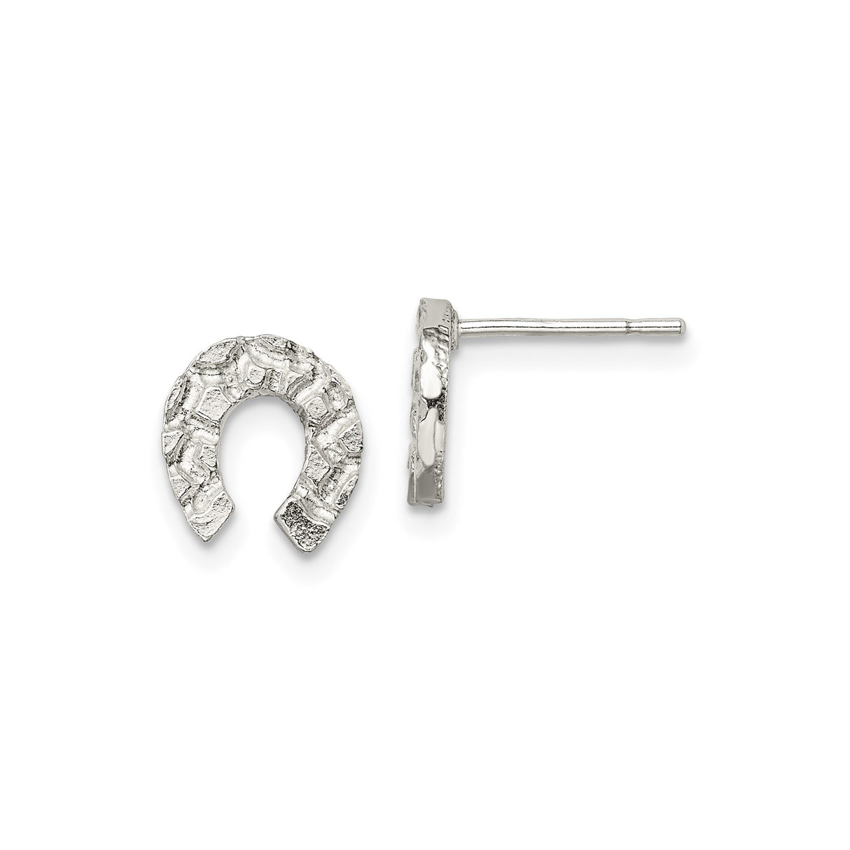 Sterling Silver Horseshoe Stud Earrings, Textured Equestrian Style Rustic Western Jewelry