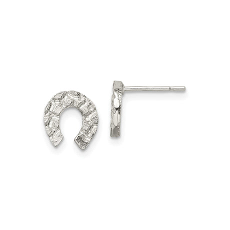 Sterling Silver Horseshoe Stud Earrings, Textured Equestrian Style Rustic Western Jewelry