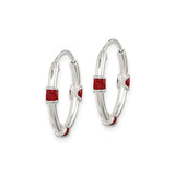 Sterling Silver Hoop Earrings with Red Enamel Accents, Segmented Modern Design