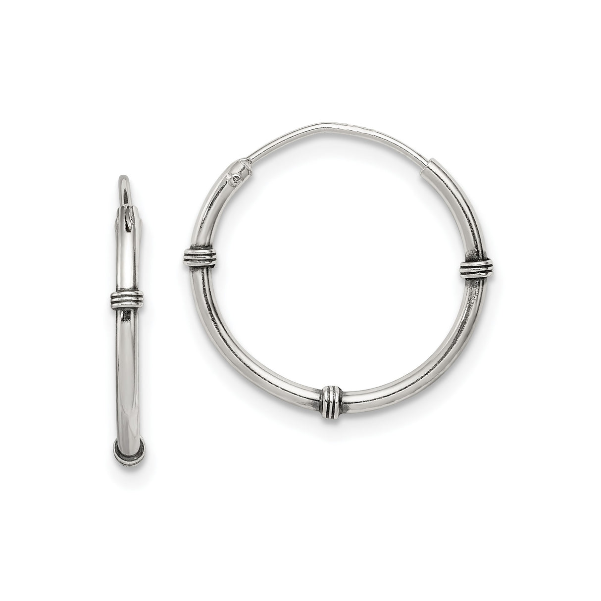 Sterling Silver Hoop Earrings, Triple Band Design, High Polish Finish, Modern Minimalist Style