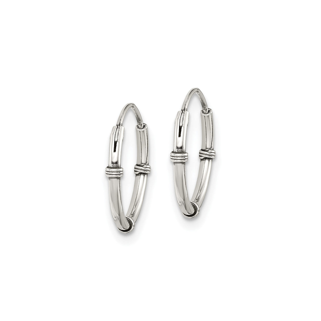 Sterling Silver Bamboo Hoop Earrings with Triple Band Segmented Design, Oxidized Finish
