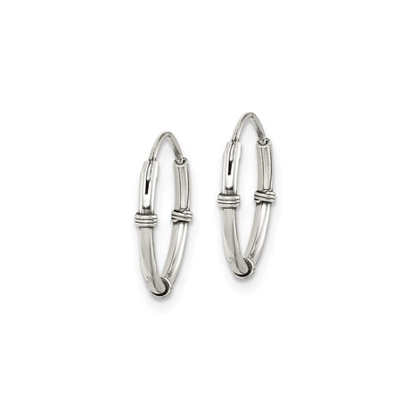 Sterling Silver Bamboo Hoop Earrings with Triple Band Segmented Design, Oxidized Finish