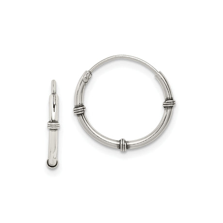 Sterling Silver Bamboo Hoop Earrings with Triple Band Segmented Design, Oxidized Finish