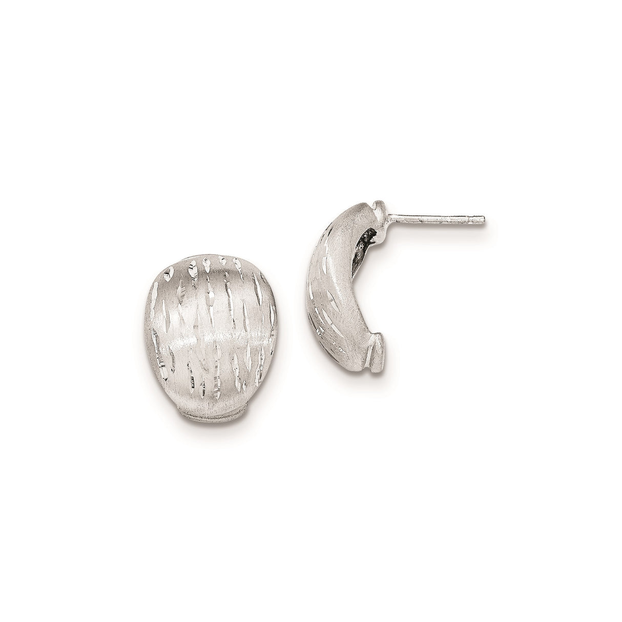 Sterling Silver Hoop Earrings, Textured Half Hoop Studs with Brushed Finish for Women