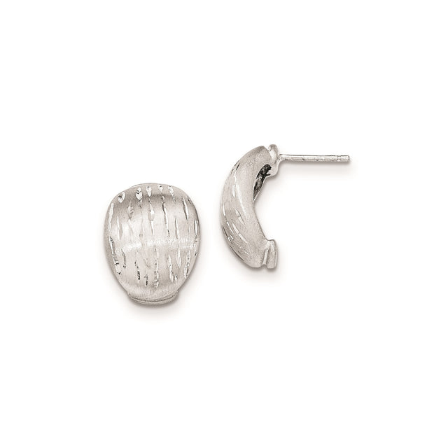 Sterling Silver Hoop Earrings, Textured Half Hoop Studs with Brushed Finish for Women
