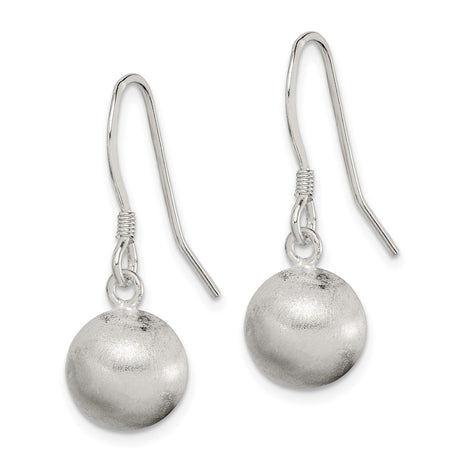 Sterling Silver Drop Earrings with Matte Round Ball Design, Lightweight Dangle Style for Women