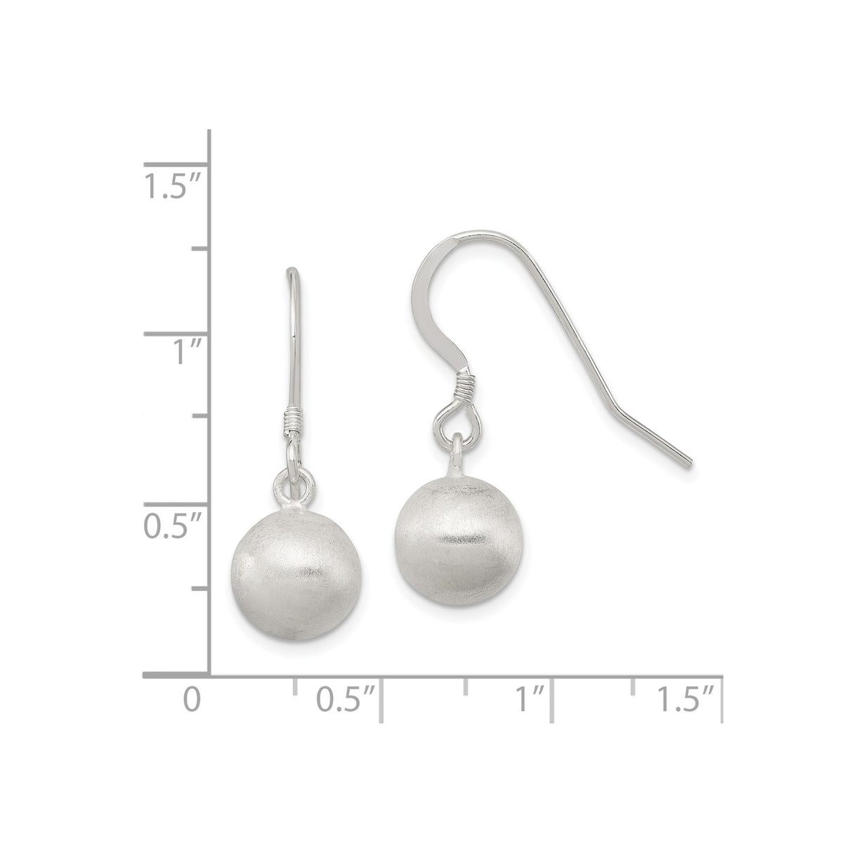 Sterling Silver Drop Earrings with Matte Round Ball Design, Lightweight Dangle Style for Women