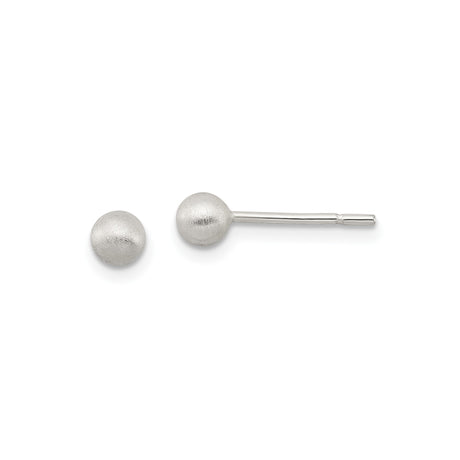 Sterling Silver Ball Stud Earrings with Brushed Satin Finish, Minimalist Round Design