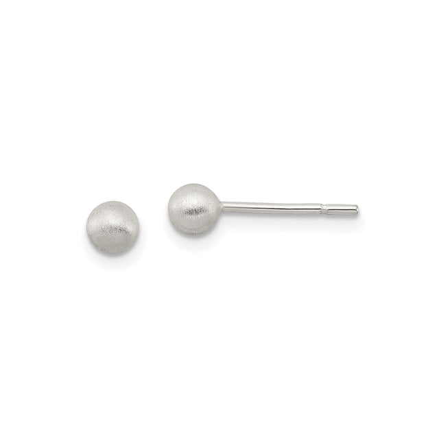 Sterling Silver Ball Stud Earrings with Brushed Satin Finish, Minimalist Round Design
