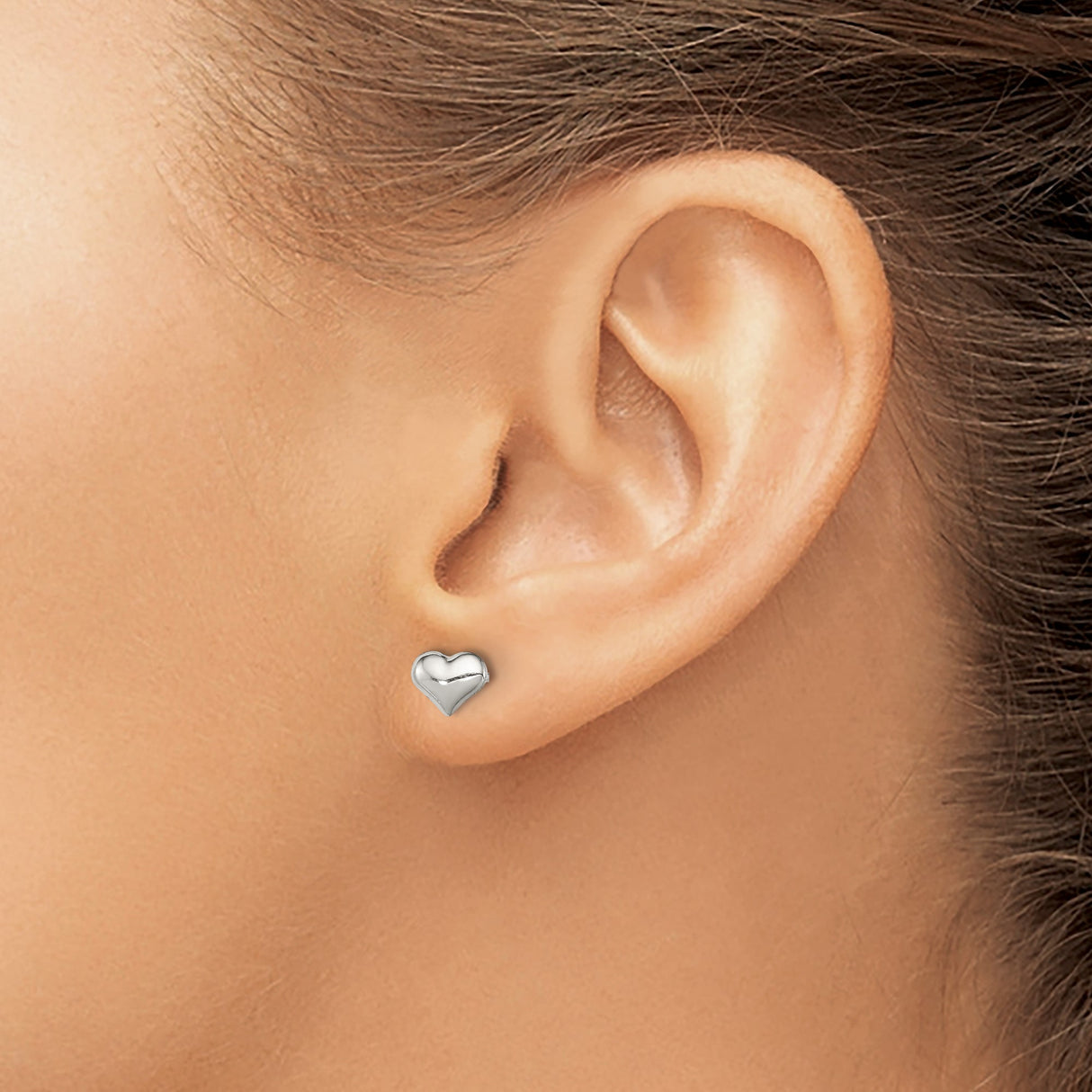 Sterling Silver Heart Stud Earrings with Polished Finish, Minimalist Romantic Design for Women