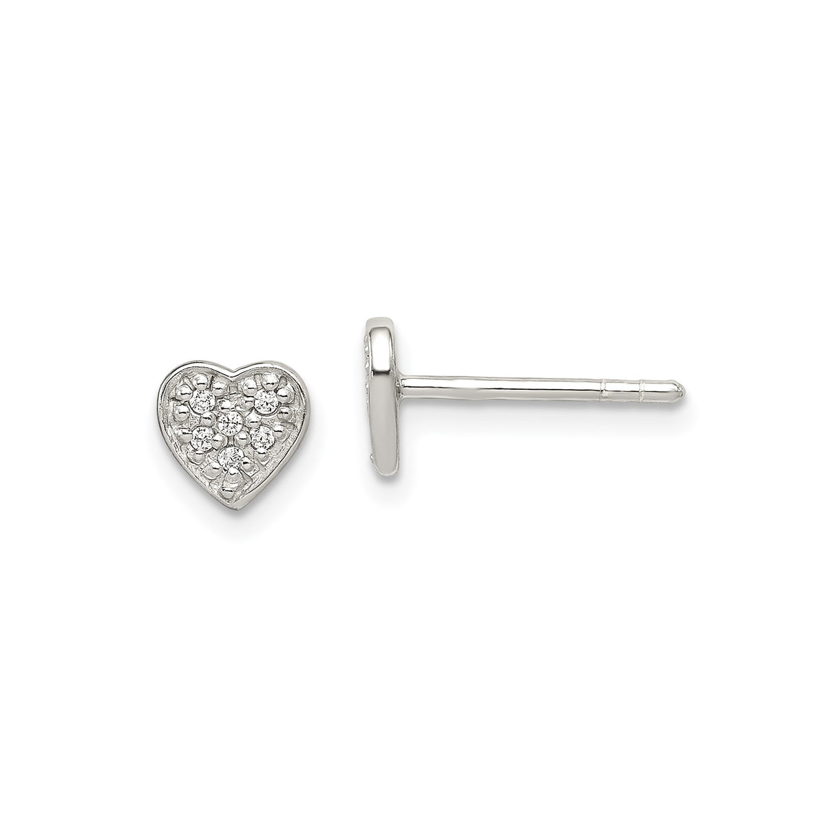 Sterling Silver Heart Stud Earrings with Cubic Zirconia in Floral Cluster Design