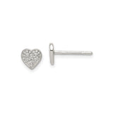 Sterling Silver Heart Stud Earrings with Cubic Zirconia in Floral Cluster Design