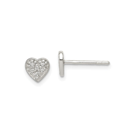 Sterling Silver Heart Stud Earrings with Cubic Zirconia in Floral Cluster Design