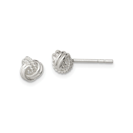 Sterling Silver Love Knot Stud Earrings with Twisted Rope Design and Polished Finish