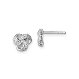 Sterling Silver Knot Earrings with Cubic Zirconia Accents, Love Knot Studs for Women