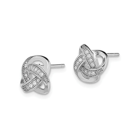 Sterling Silver Love Knot Stud Earrings with Cubic Zirconia, Intertwined Textured Design