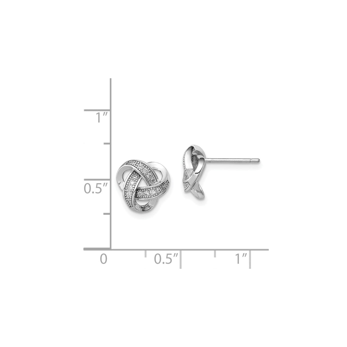 Sterling Silver Love Knot Stud Earrings with Cubic Zirconia, Intertwined Textured Design