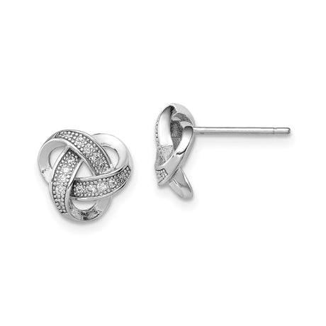 Sterling Silver Love Knot Stud Earrings with Cubic Zirconia, Intertwined Textured Design